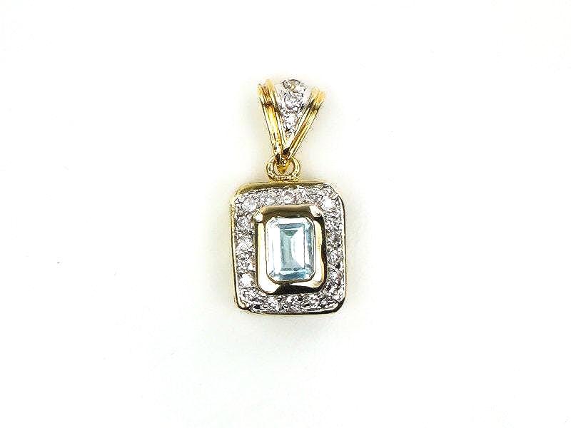 Vintage 14k Yellow Gold Blue Topaz Pendant with CZ Accents