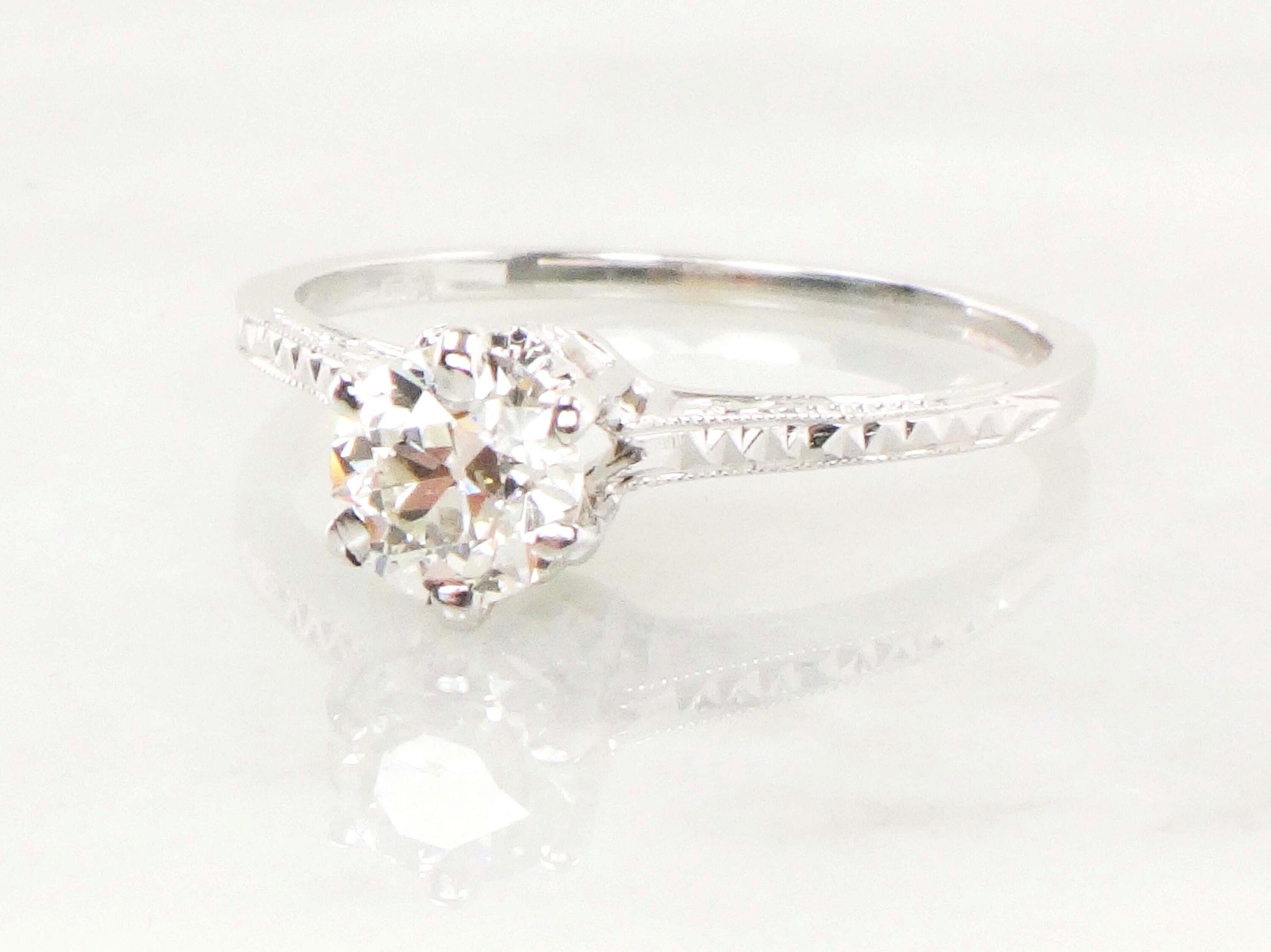 Old European Cut Diamond Engagement Ring - Art Deco 14k Gold .65 Carat GIA Certified Natural Diamond Solitaire- Circa 1920's - Fine Jewelry