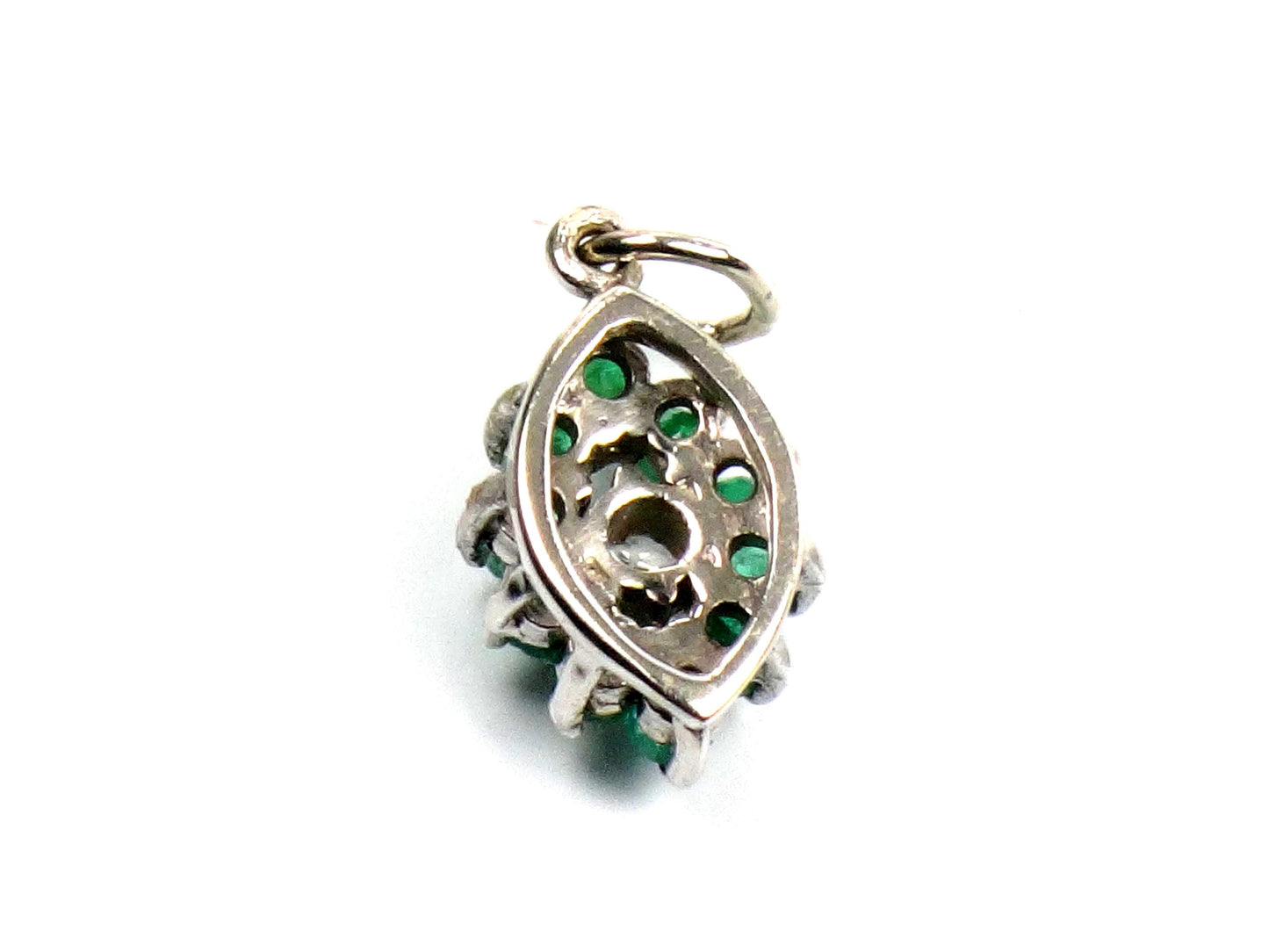 14k Diamond and Emerald Pendant - Vintage White Gold Green May Birthstone Charm - Natural Gemstones - Circa 1980's