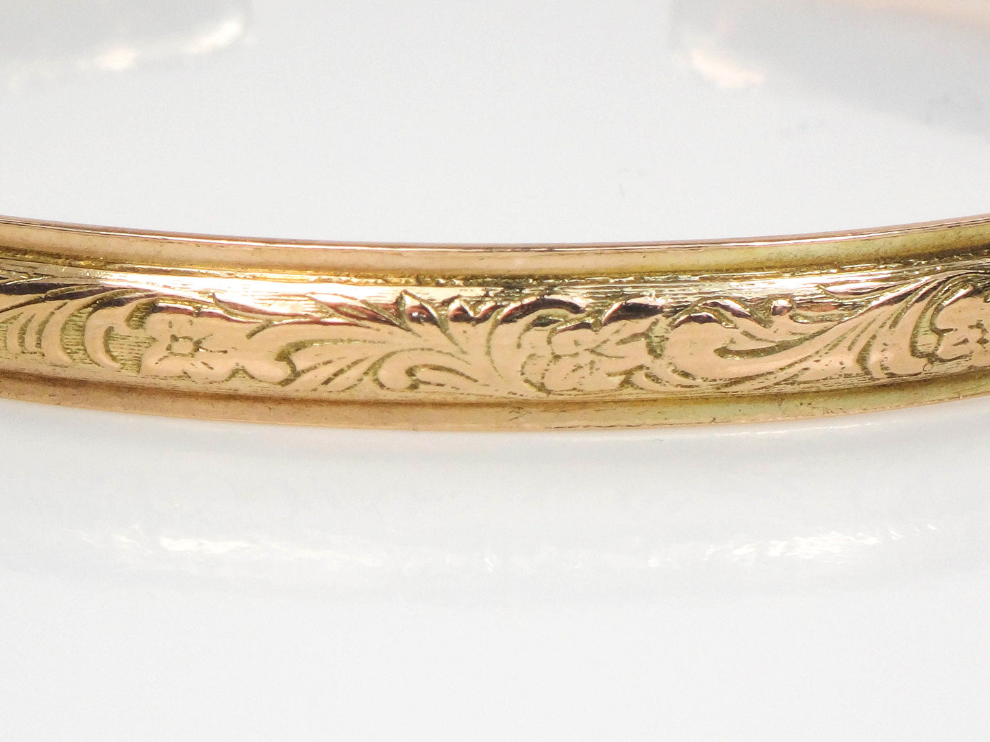 Vintage 10k Solid Yellow Gold Floral Cuff Bangle Bracelet