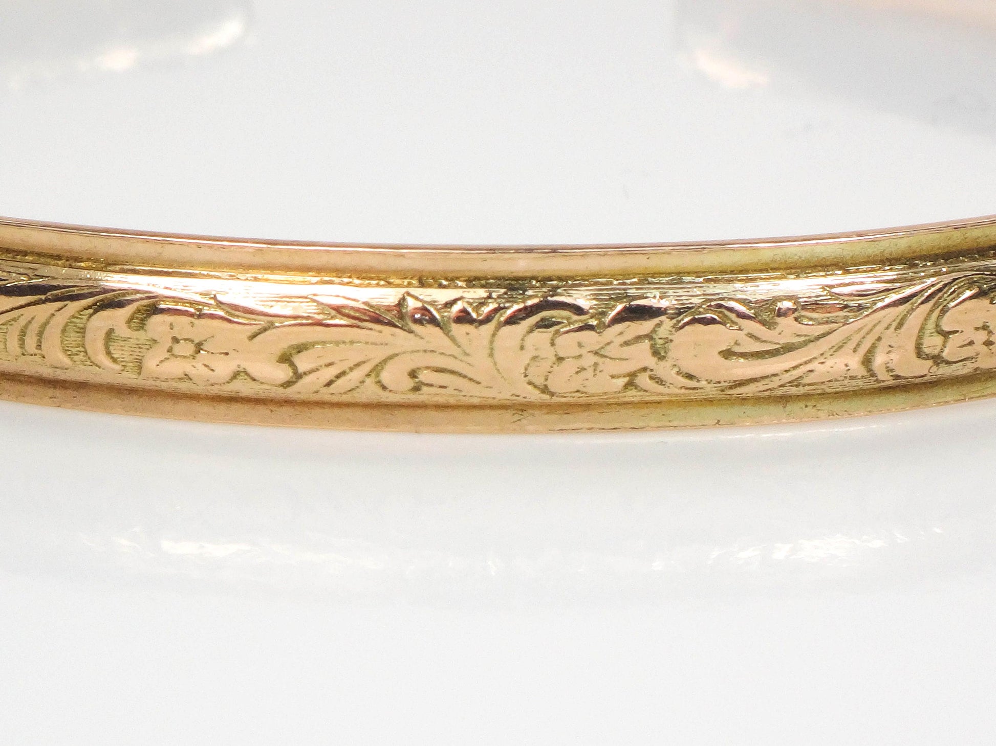 Vintage 10k Solid Yellow Gold Floral Cuff Bangle Bracelet
