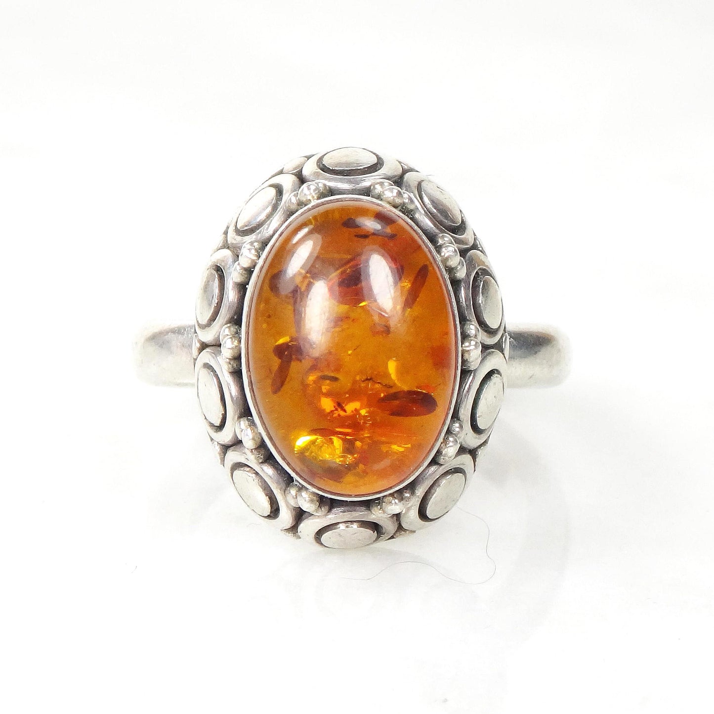 Vintage Sterling Silver Amber Ring - Suarti 925 BA Boho Ring - Size 8.75
