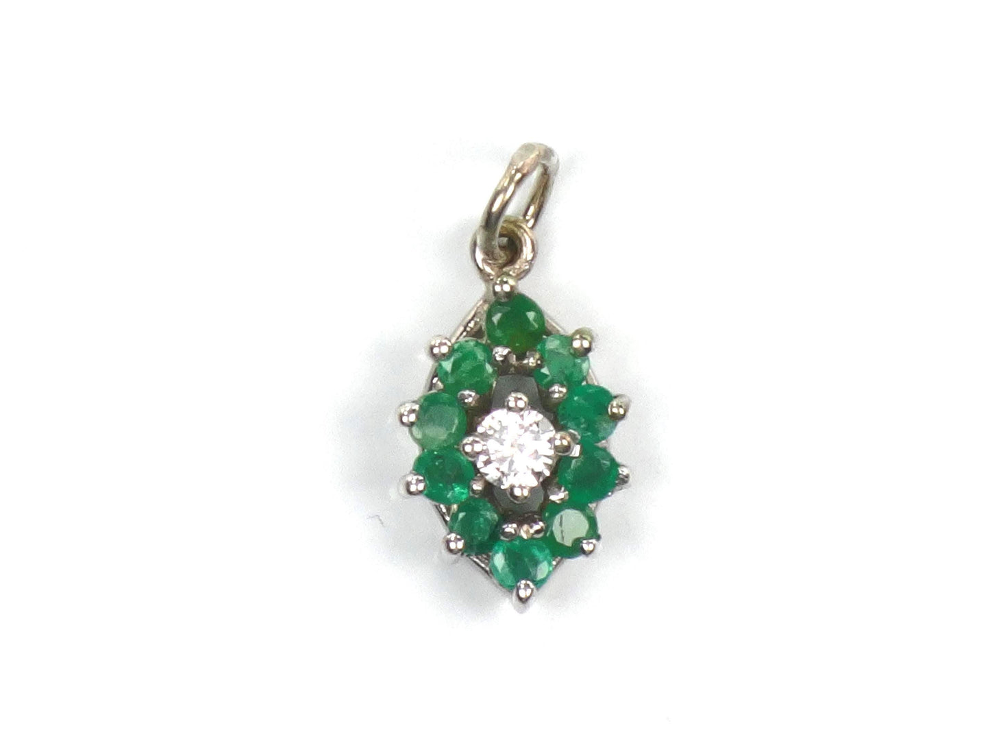 Vintage 14k White Gold Diamond & Emerald Pendant - May Birthstone - 1980s