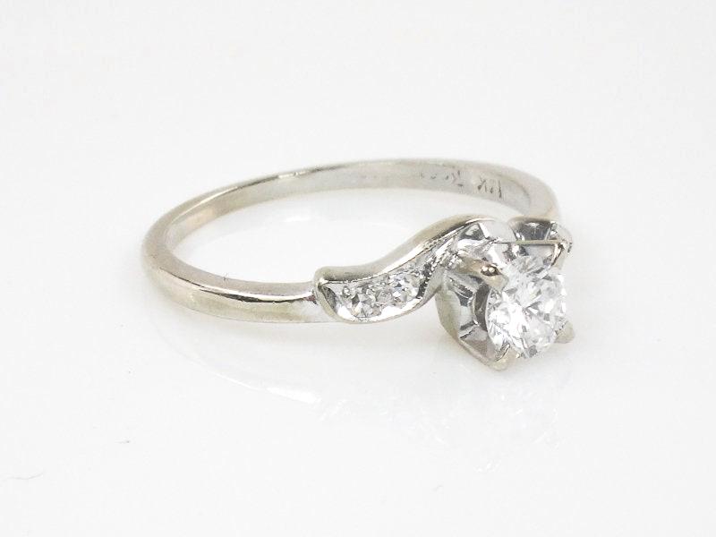 Vintage Keepsake Diamond Engagement Ring: 14k White Gold, Round Brilliant Cut