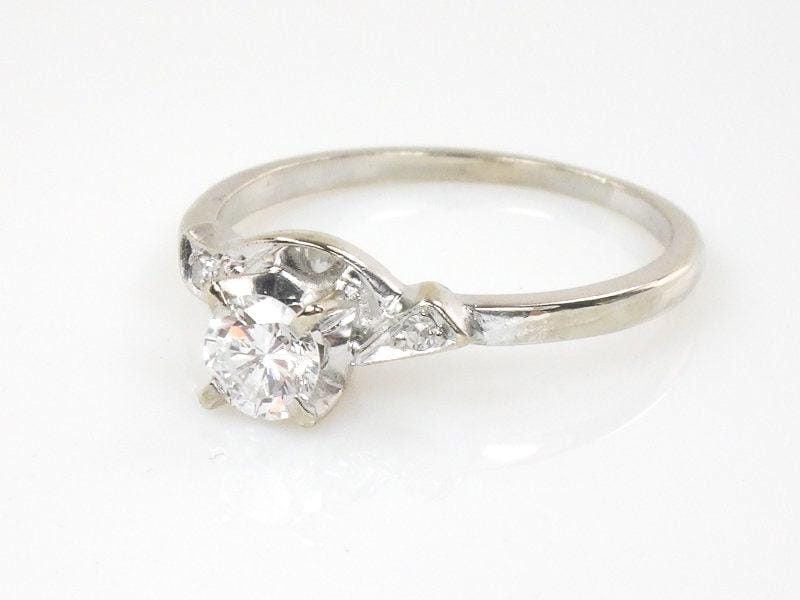 Vintage Keepsake Diamond Engagement Ring: 14k White Gold, Round Brilliant Cut