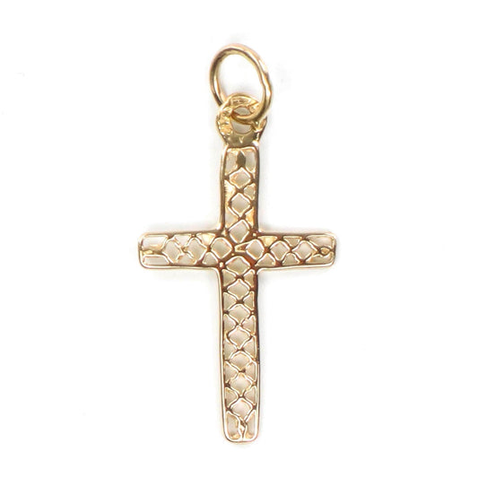 Solid 14k Yellow Gold Cross Pendant - Vintage Filigree Openwork Christian Religious Jewelry
