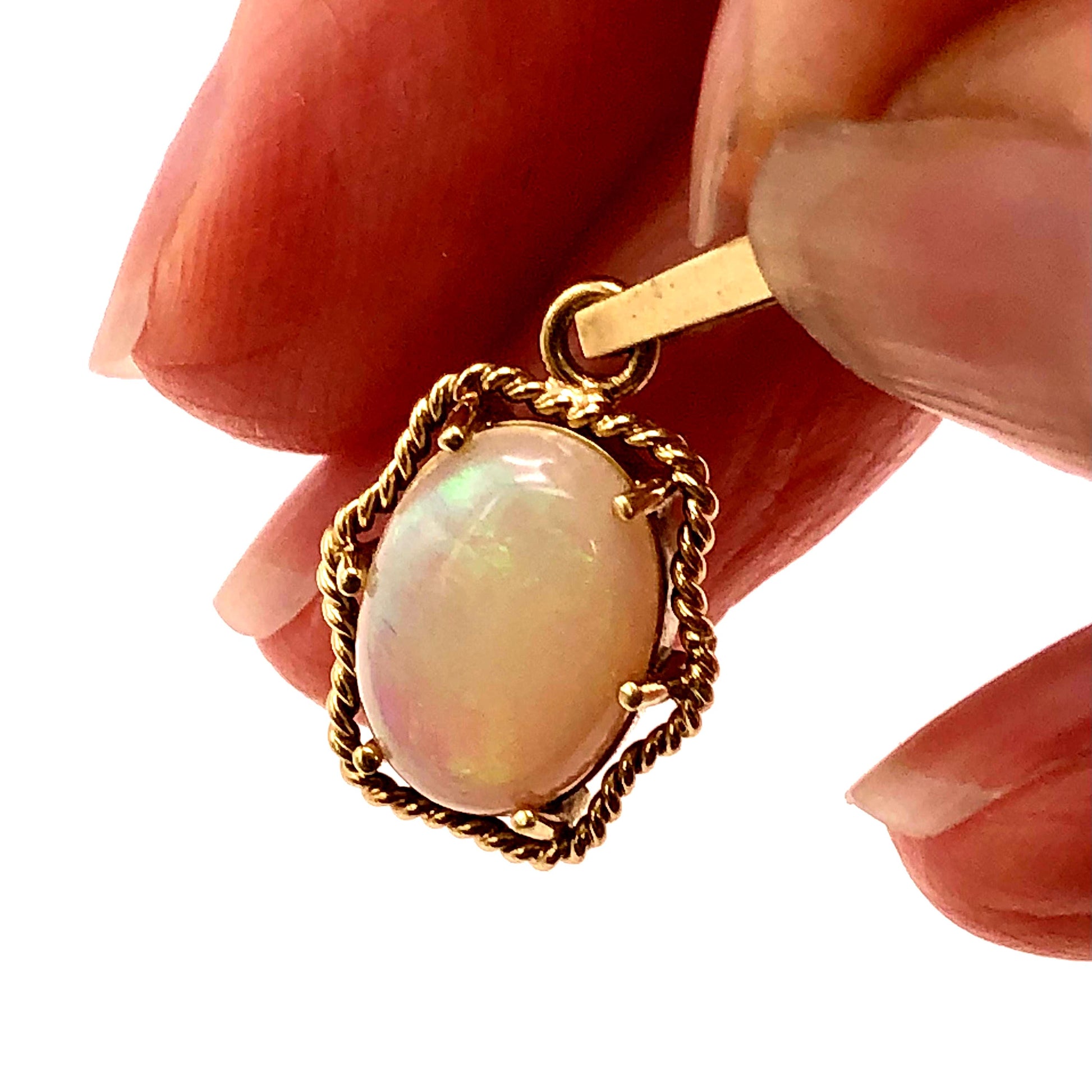 14k Yellow Gold Opal Pendant - Natural Gemstone - October Birthstone - Fine Vintage Jewelry