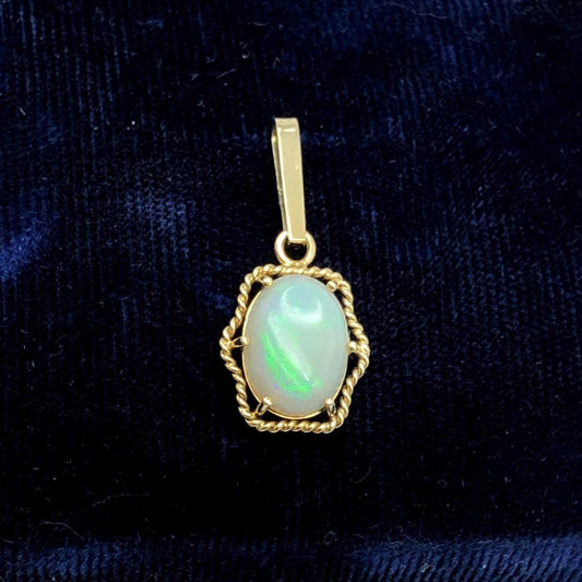 14k Yellow Gold Opal Pendant - Natural Gemstone - October Birthstone - Fine Vintage Jewelry