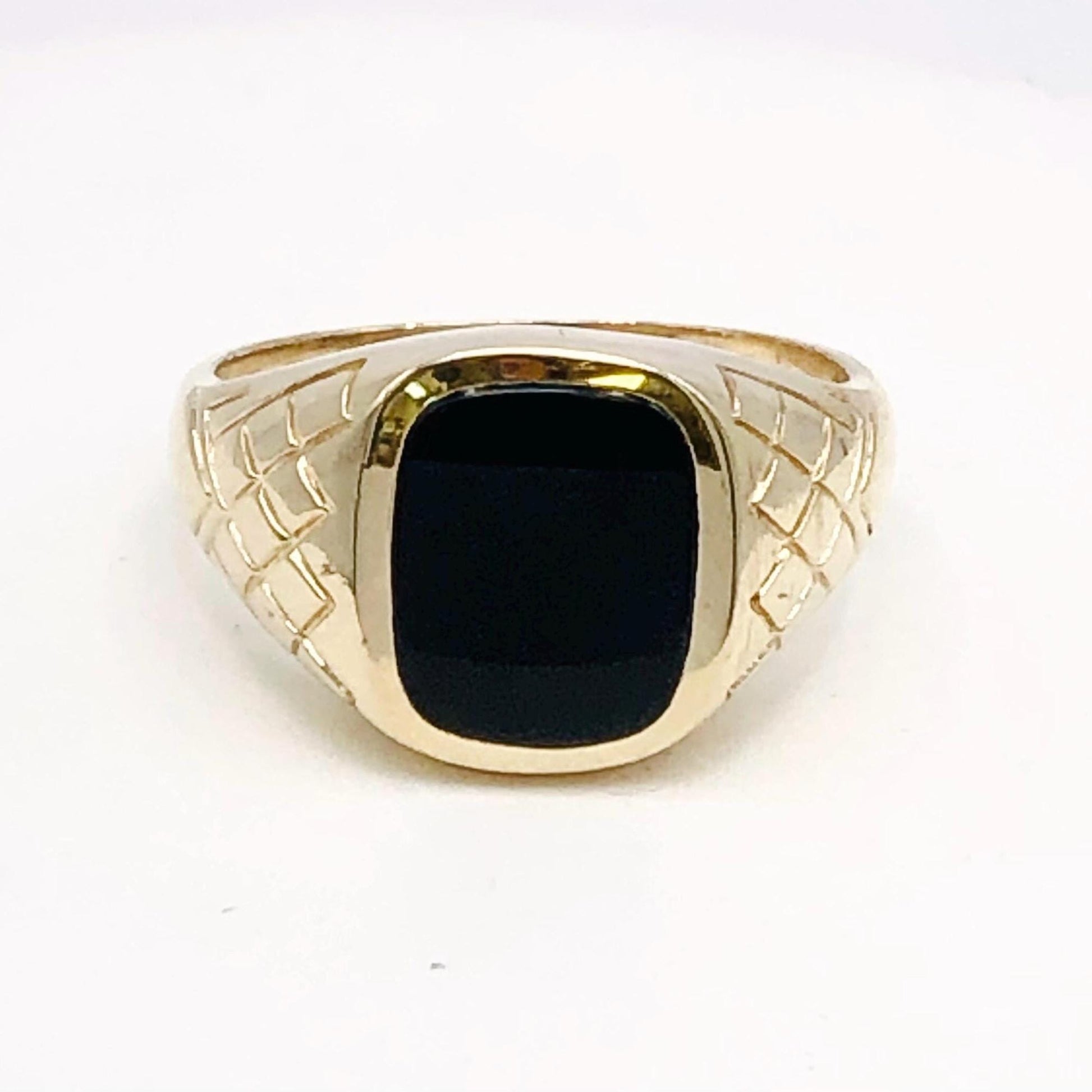 Vintage Solid 10k Yellow Gold Men's Onyx Ring - Black Stone Ring - Size 11