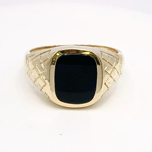 Vintage Solid 10k Yellow Gold Men's Onyx Ring - Black Stone Ring - Size 11