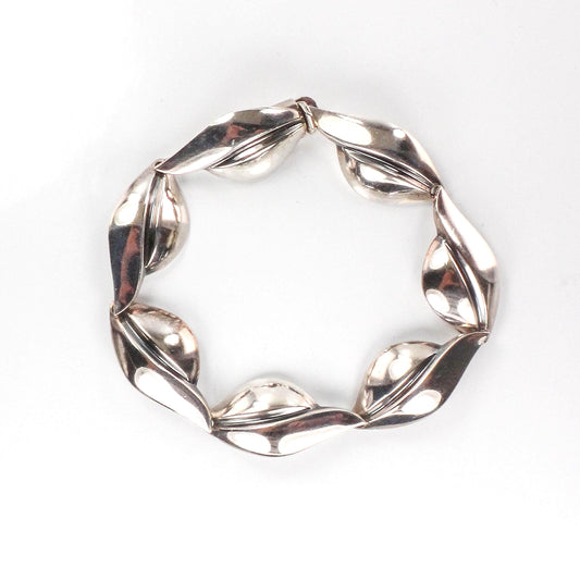 Vintage Sterling Silver Leaf Bracelet - SCF Denmark Modernist Design