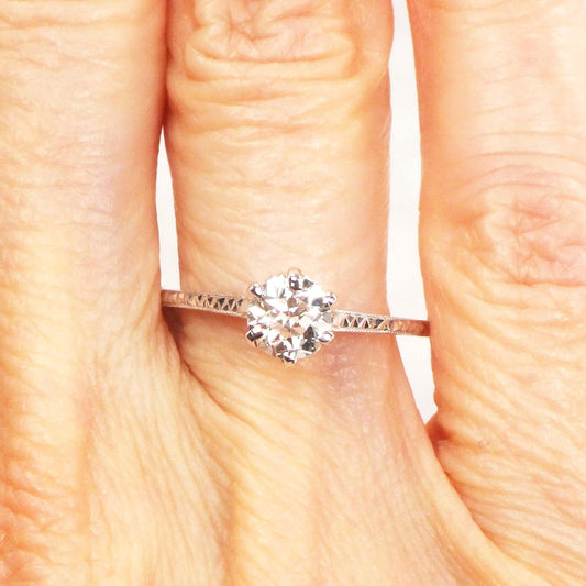 Old European Cut Diamond Engagement Ring - Art Deco 14k Gold .65 Carat GIA Certified Natural Diamond Solitaire- Circa 1920's - Fine Jewelry