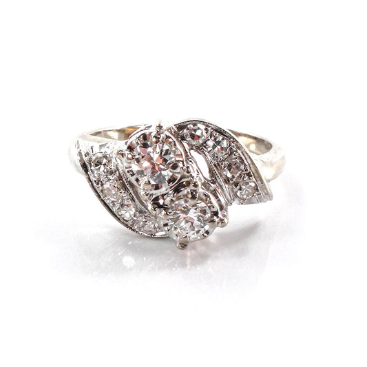 Vintage Toi et Moi Diamond Ring: 14k White Gold, 0.75 Carat, Size 6, 1960s