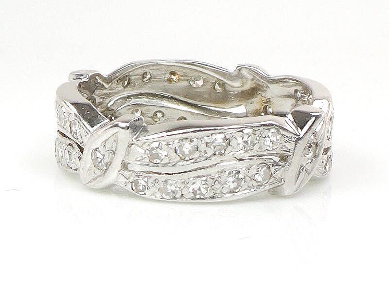 Diamond Eternity Ring, Vintage 14k White Gold Natural Stone Retro Wedding Band Size 7.25