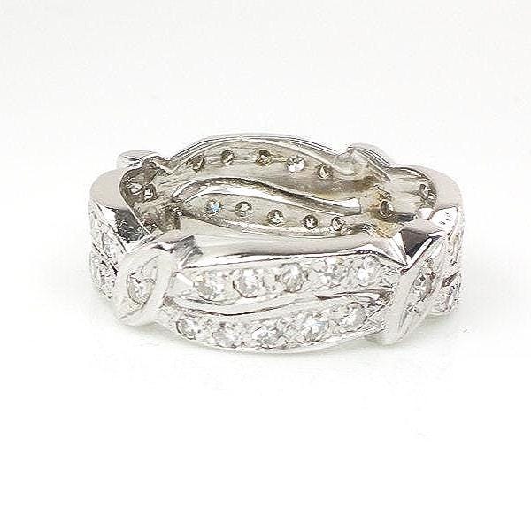 Vintage 14k White Gold Natural Diamond Eternity Ring, Retro Wedding Band Size 7.25