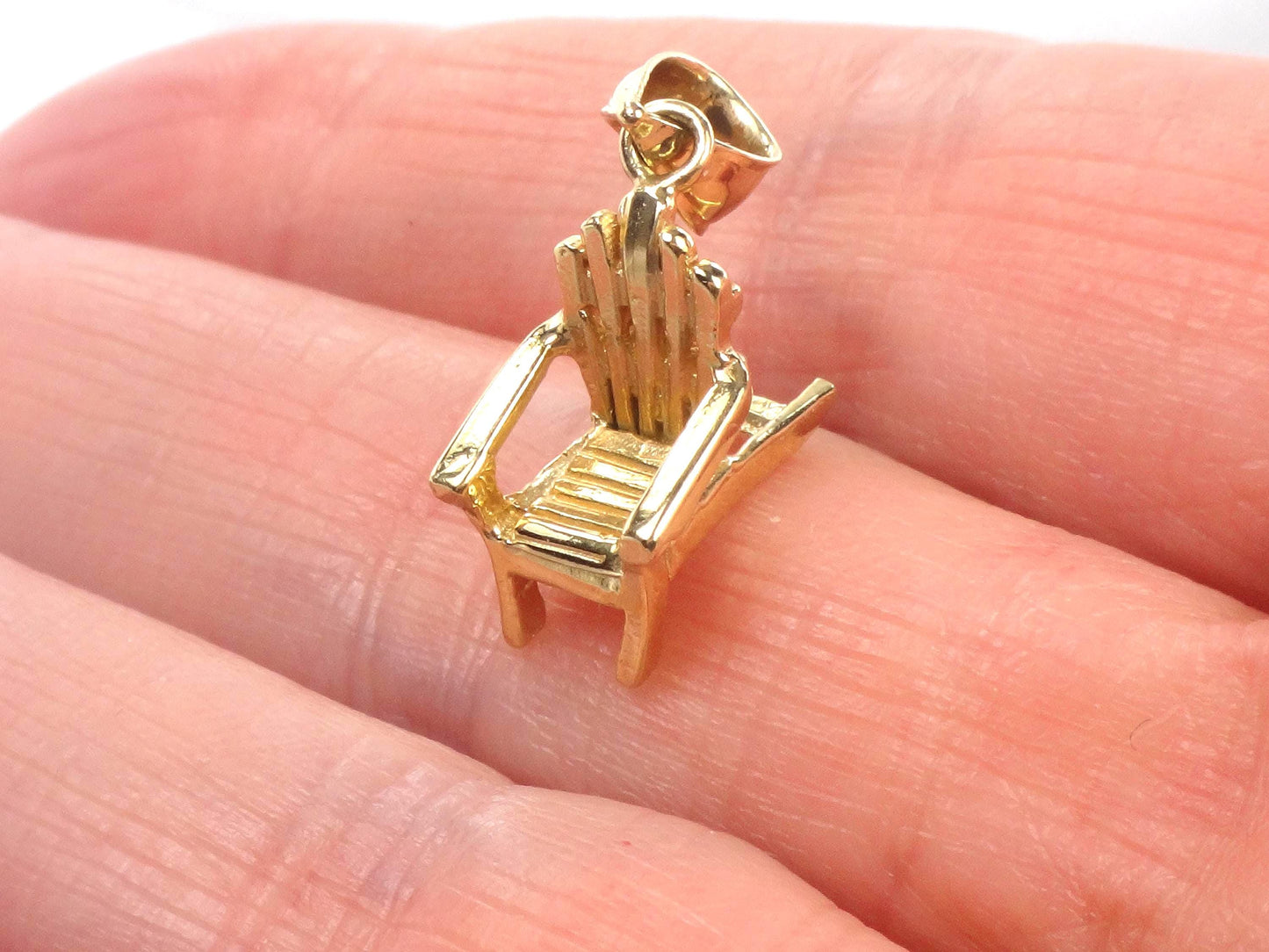 Vintage Solid 14k Yellow Gold Adirondack Chair Charm - 3-D Beach Chair Pendant