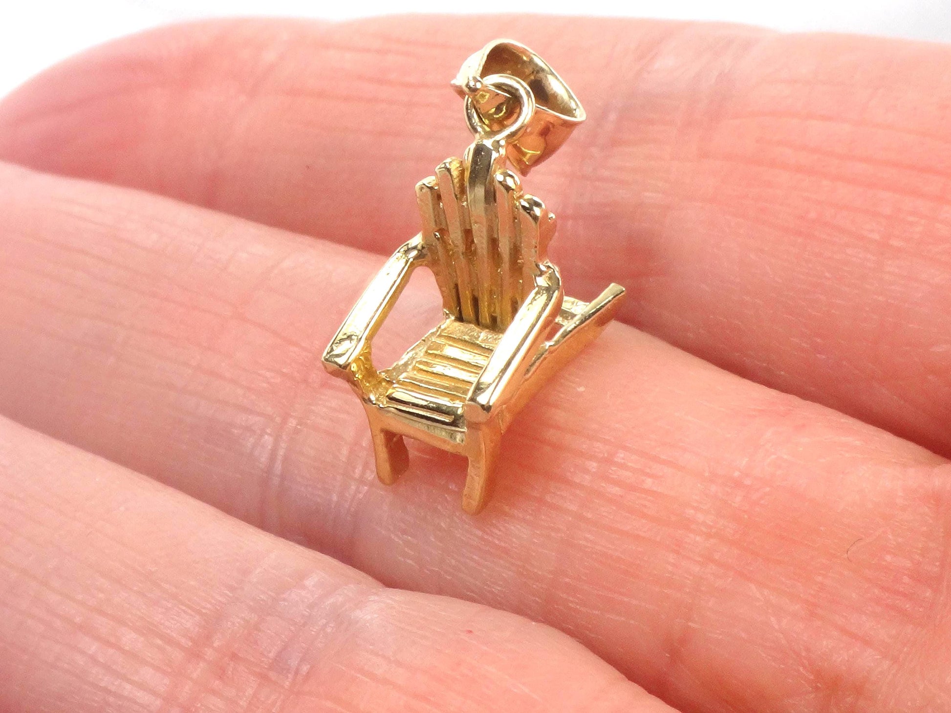 Vintage Solid 14k Yellow Gold Adirondack Chair Charm - 3-D Beach Chair Pendant