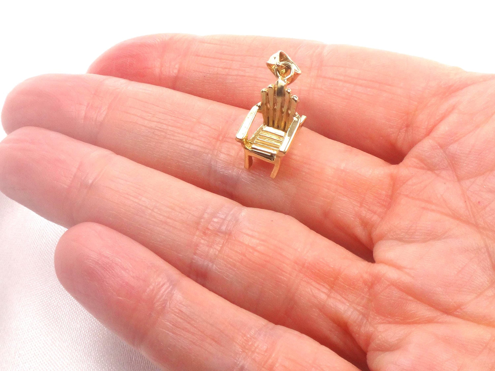 Vintage Solid 14k Yellow Gold Adirondack Chair Charm - 3-D Beach Chair Pendant