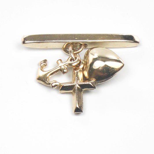 Vintage Tiny 14k Yellow Gold Faith Hope and Charity Charm Made to Wear in Buttonhole - Yellow Gold Religious Pendant
