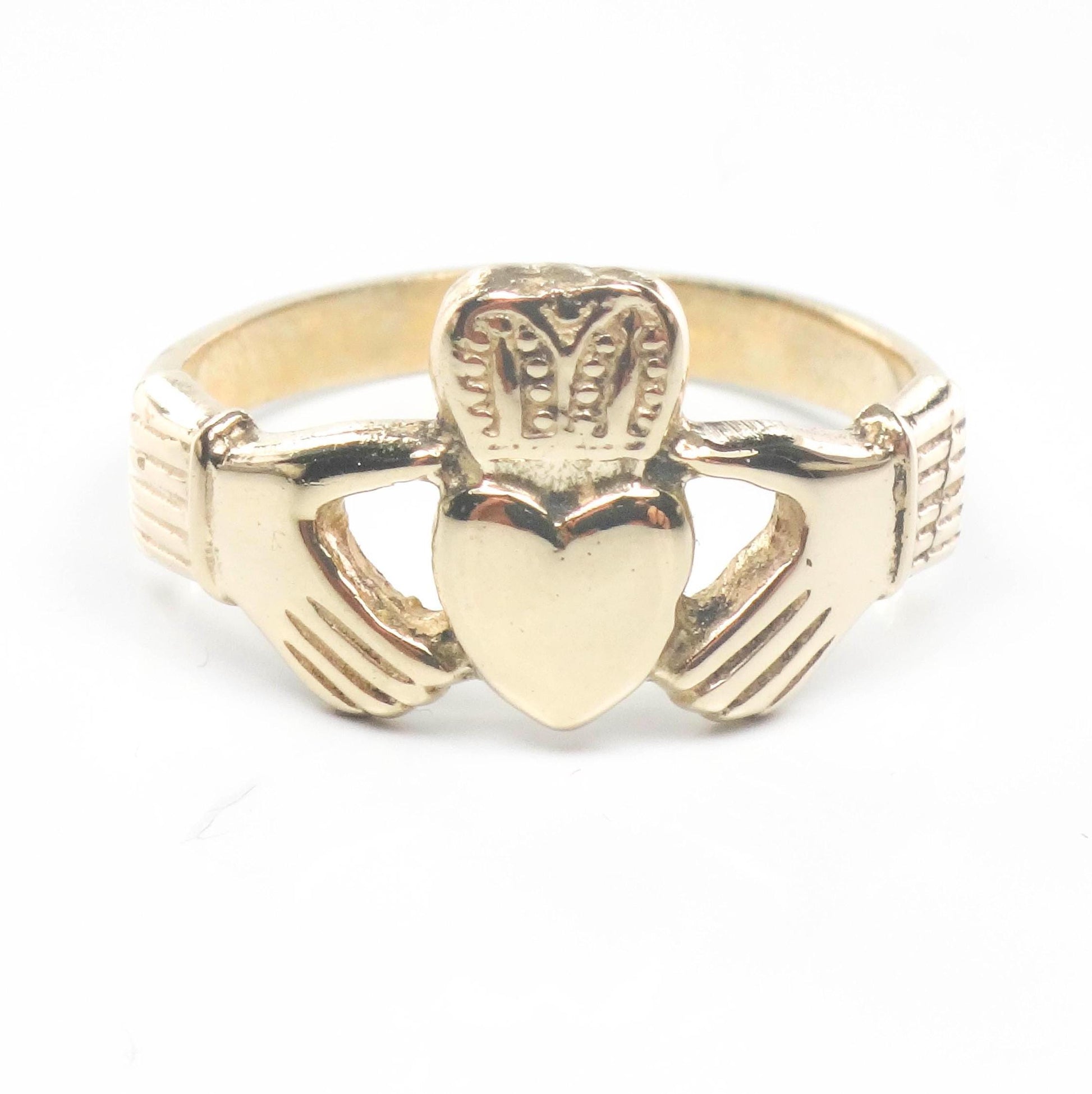 14k Yellow Gold Claddagh Ring - Irish Wedding Band Size 6.75 - Fine Vintage Jewelry