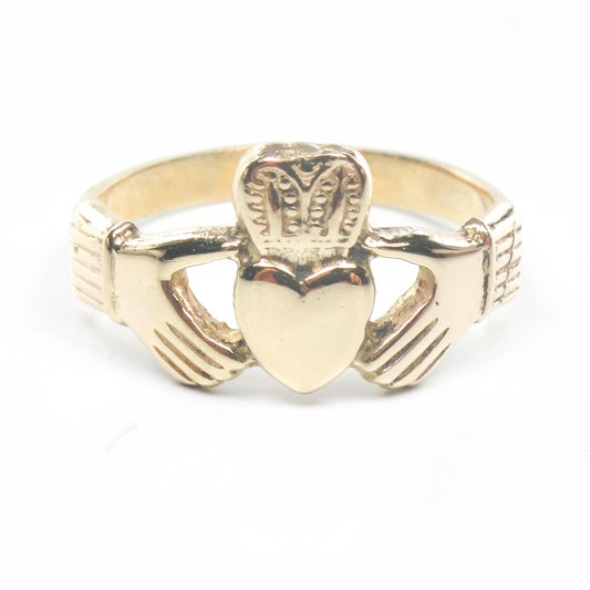14k Yellow Gold Claddagh Ring - Irish Wedding Band Size 6.75 - Fine Vintage Jewelry