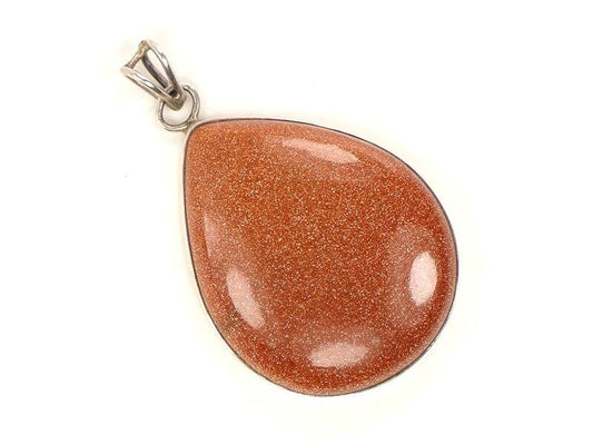 Large Sterling Silver Teardrop Shaped Goldstone Pendant - Vintage Fine Jewelry