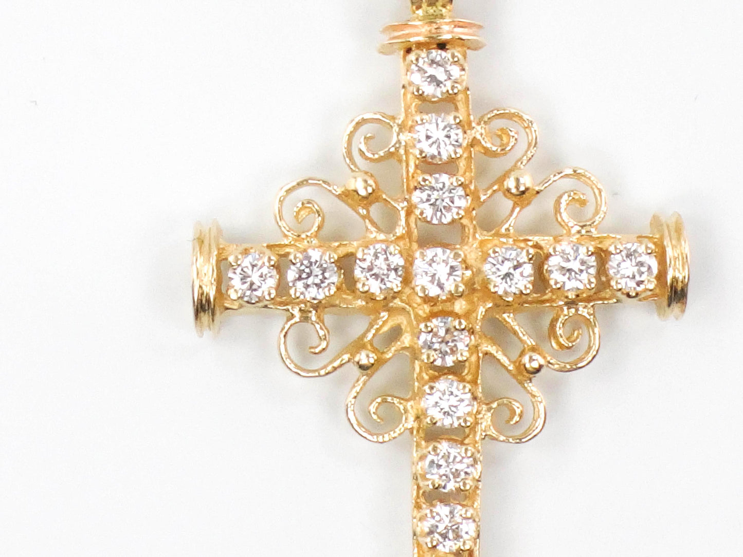 Large 14k Diamond Cross Pendant - Vintage Yellow Gold Approximately 1 Carat TDW Natural Stones - Fine Jewelry