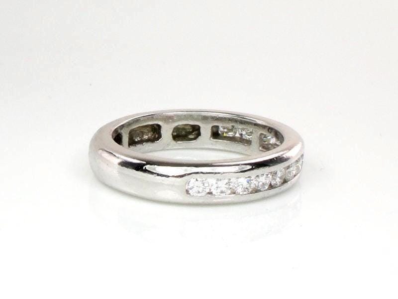 Platinum Diamond Wedding Band - Vintage Natural Round Gemstone Ring - Approx .70 Carats TDW Size 8