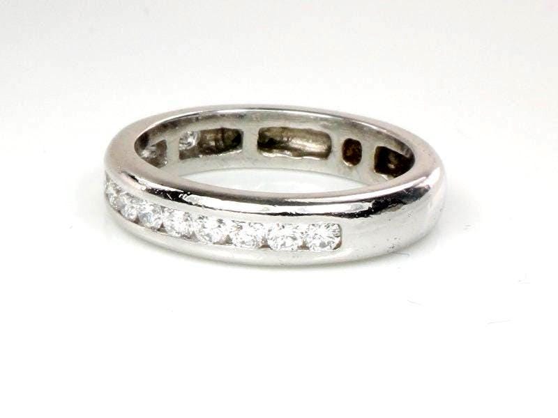 Platinum Diamond Wedding Band - Vintage Natural Round Gemstone Ring - Approx .70 Carats TDW Size 8