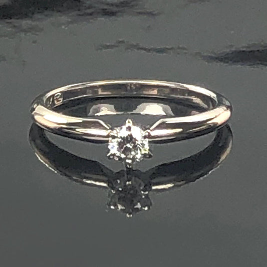 Diamond Engagement Ring - Vintage 14k White Gold Round Natural Gemstone Solitaire - Size 7.5 - Fine Jewelry Circa 1960's