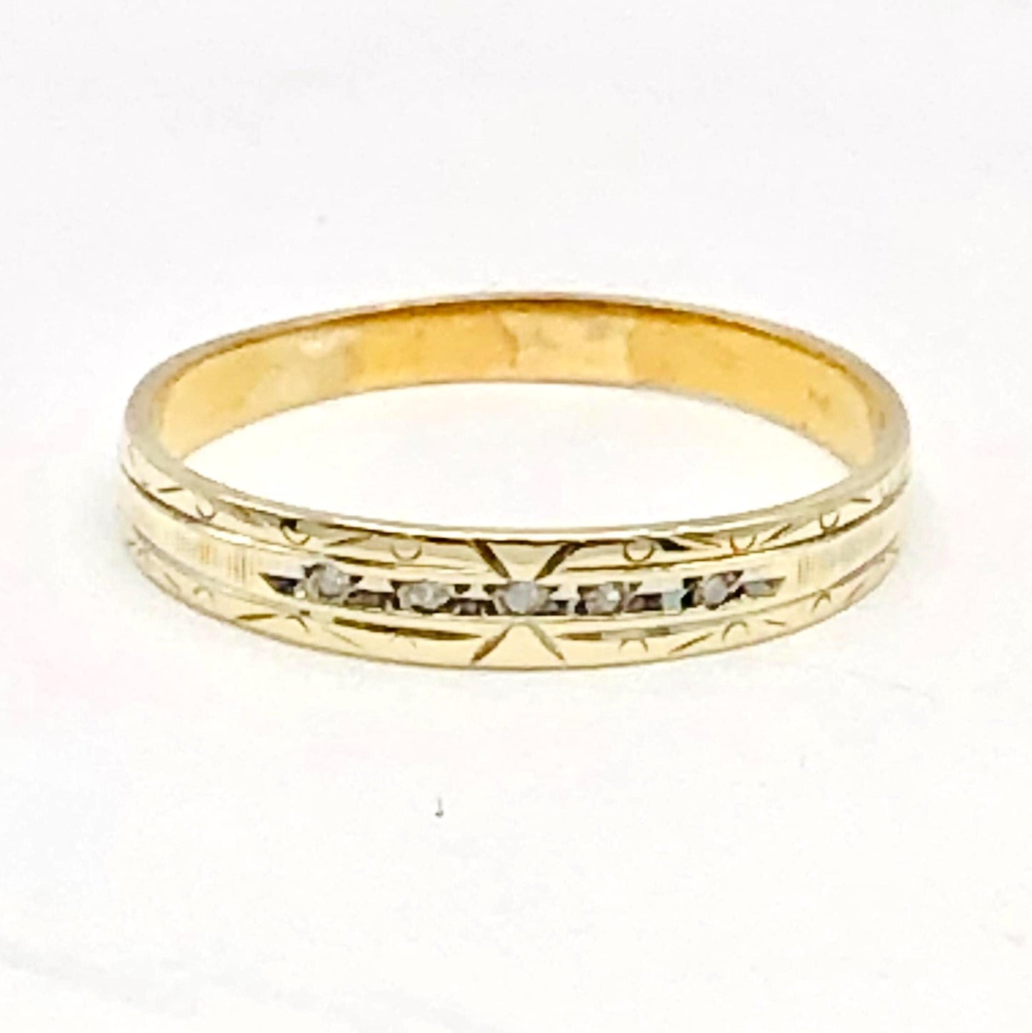 Diamond Wedding Band - Vintage Solid 10k Yellow Gold - Stacking Ring - Size 8.75 - Fine Jewelry