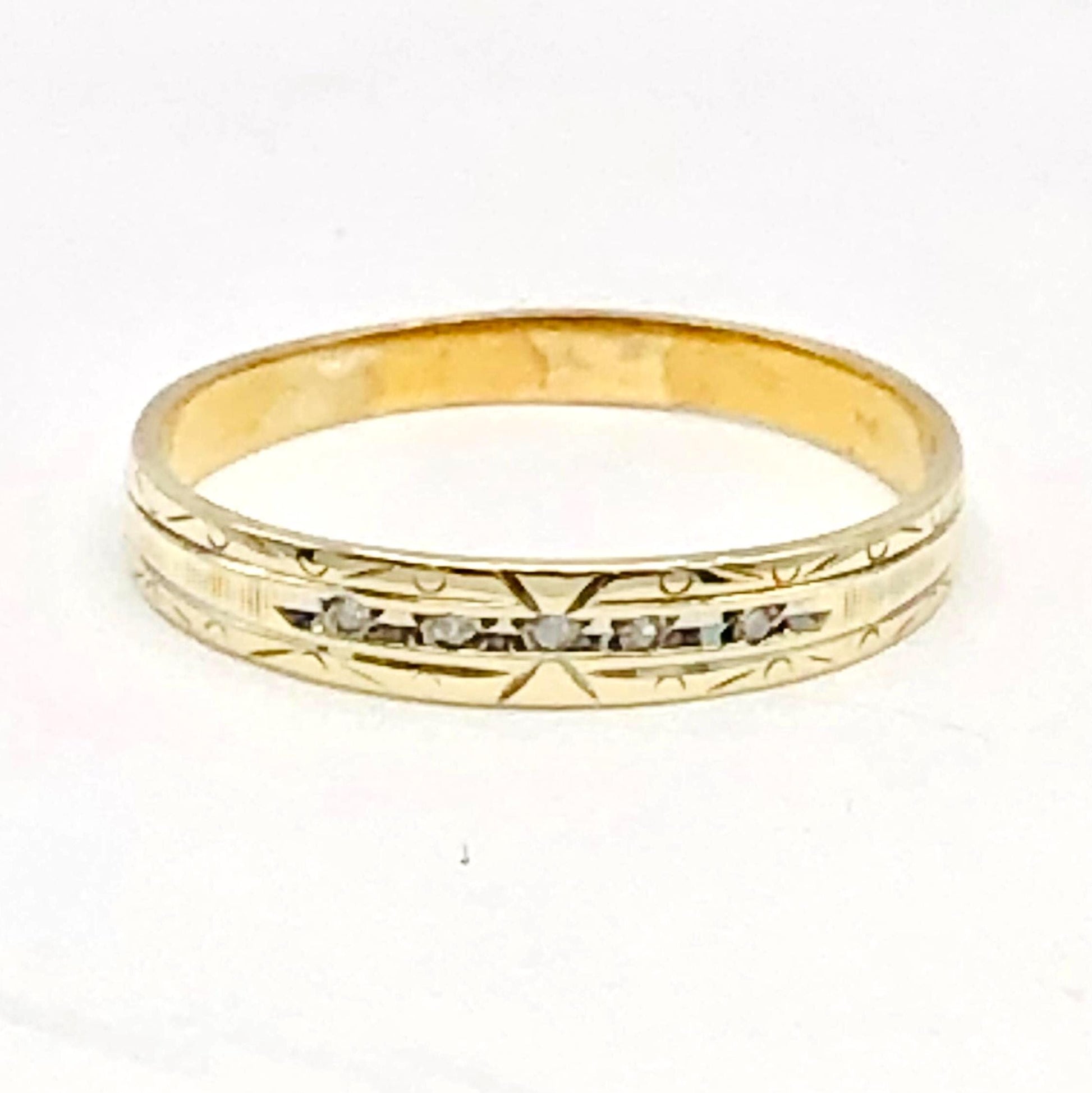 Diamond Wedding Band - Vintage Solid 10k Yellow Gold - Stacking Ring - Size 8.75 - Fine Jewelry