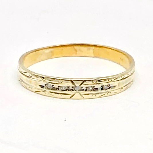 Diamond Wedding Band - Vintage Solid 10k Yellow Gold - Stacking Ring - Size 8.75 - Fine Jewelry