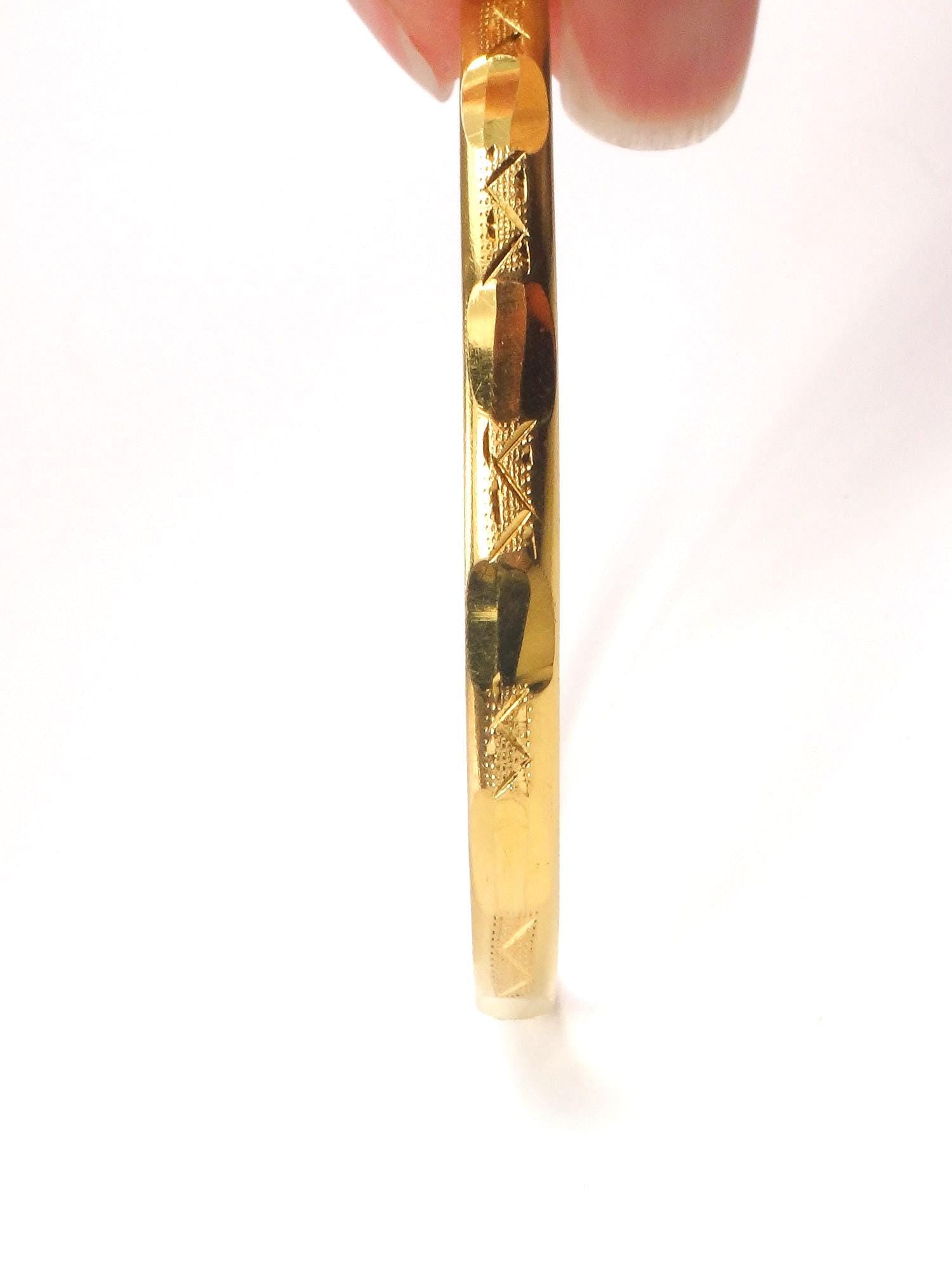 Vintage Solid 21k Yellow Gold Fancy Slip On Bangle Bracelet, Stacking Jewelry