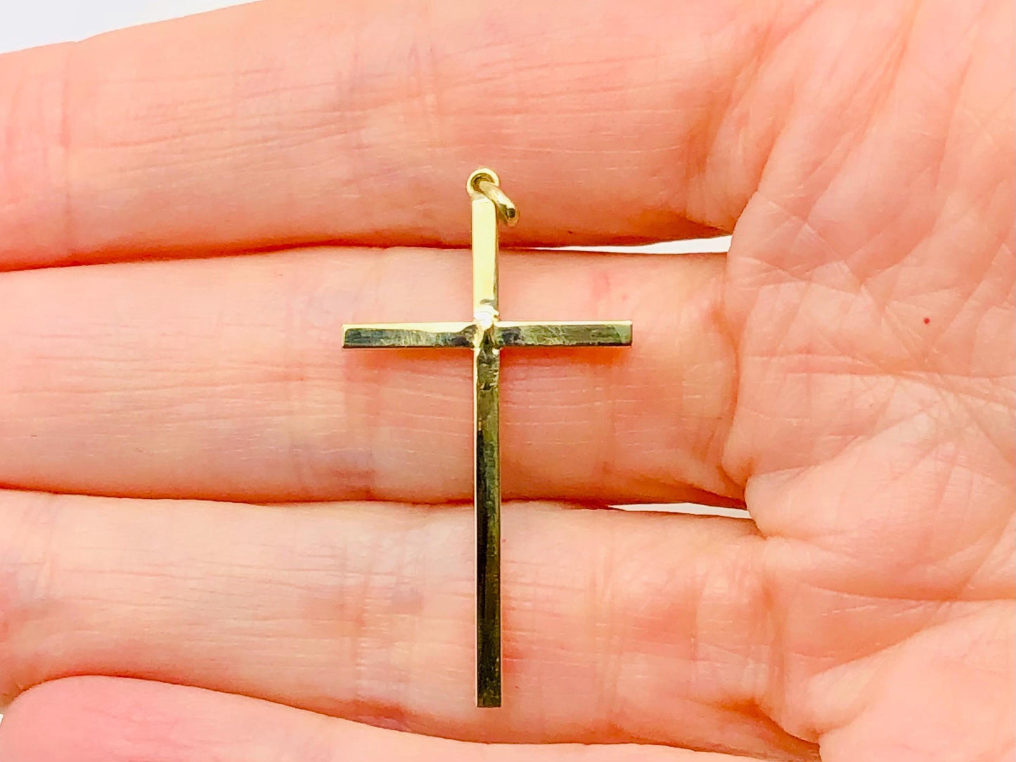 Vintage Simple 14k Yellow Gold Cross Pendant, Religious Jewelry