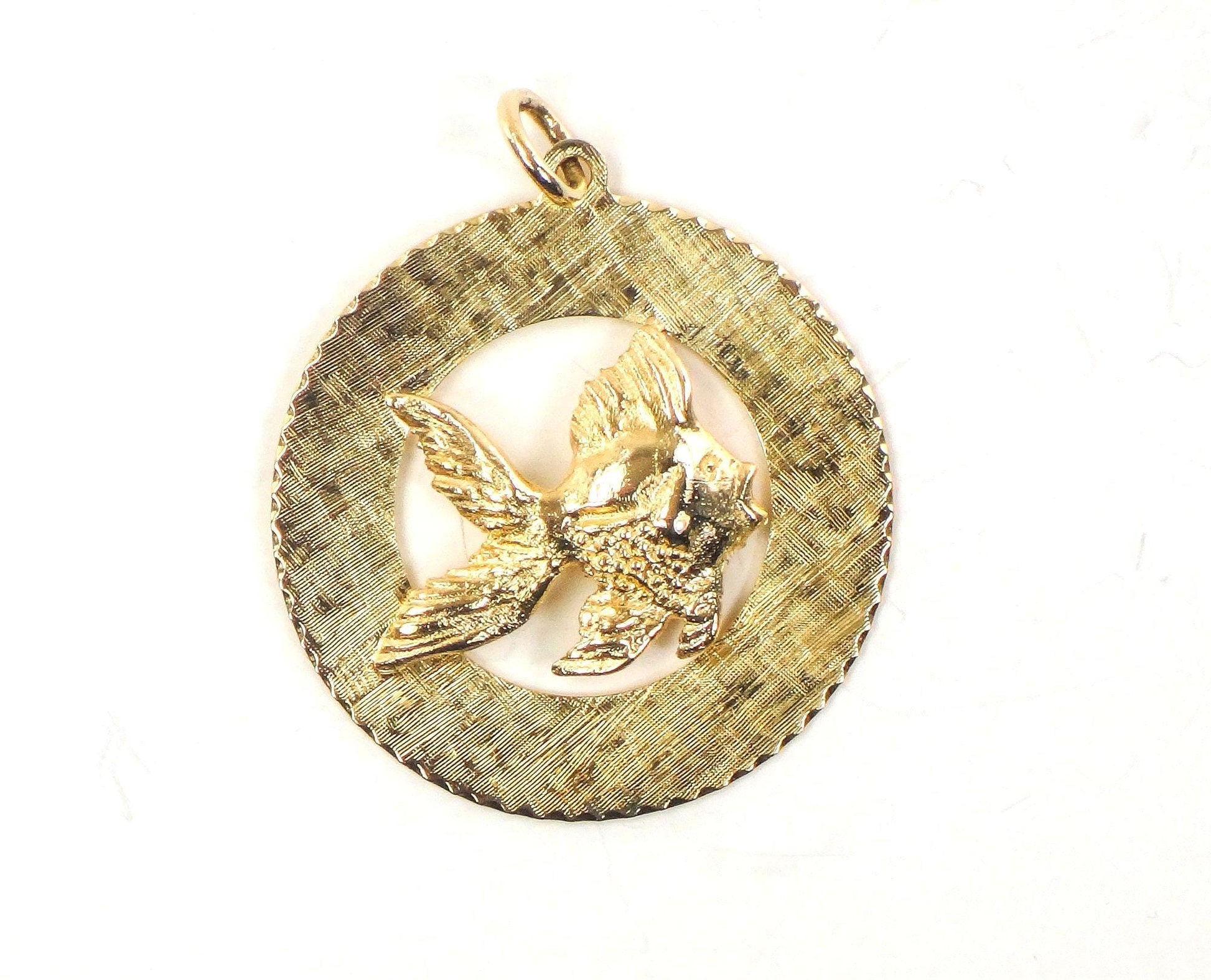 Vintage 14k Gold Fish Pendant - Large Solid Yellow Goldfish for Good Luck Charm
