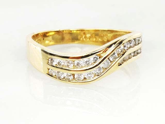 Vintage 14k Yellow Gold Natural Diamond Twist Ring - .33 Carats TDW Wave Style - Size 7.25