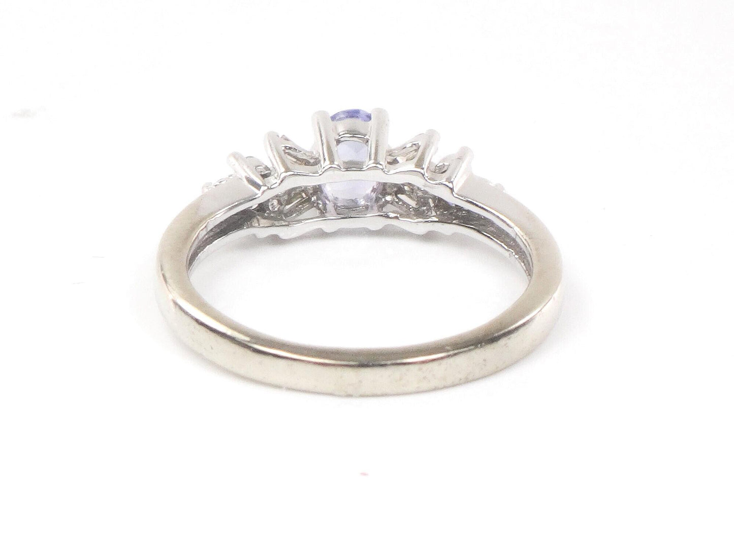 Vintage 10k White Gold Tanzanite and Natural Diamond Ring, Purple Stone Ring
