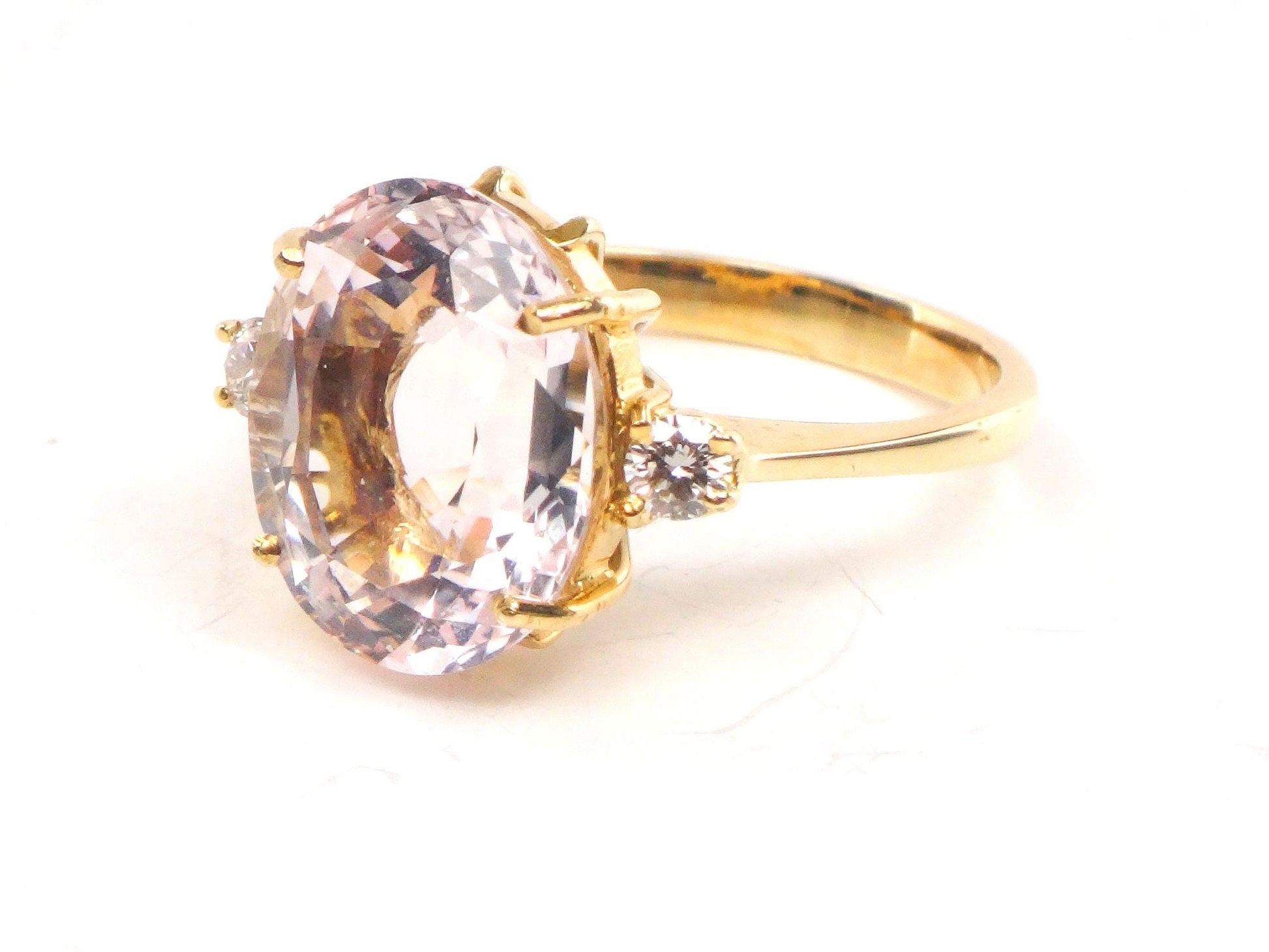 Vintage 14k Yellow Gold Morganite Ring: 5 CT, Diamond Accent, Size 6.5