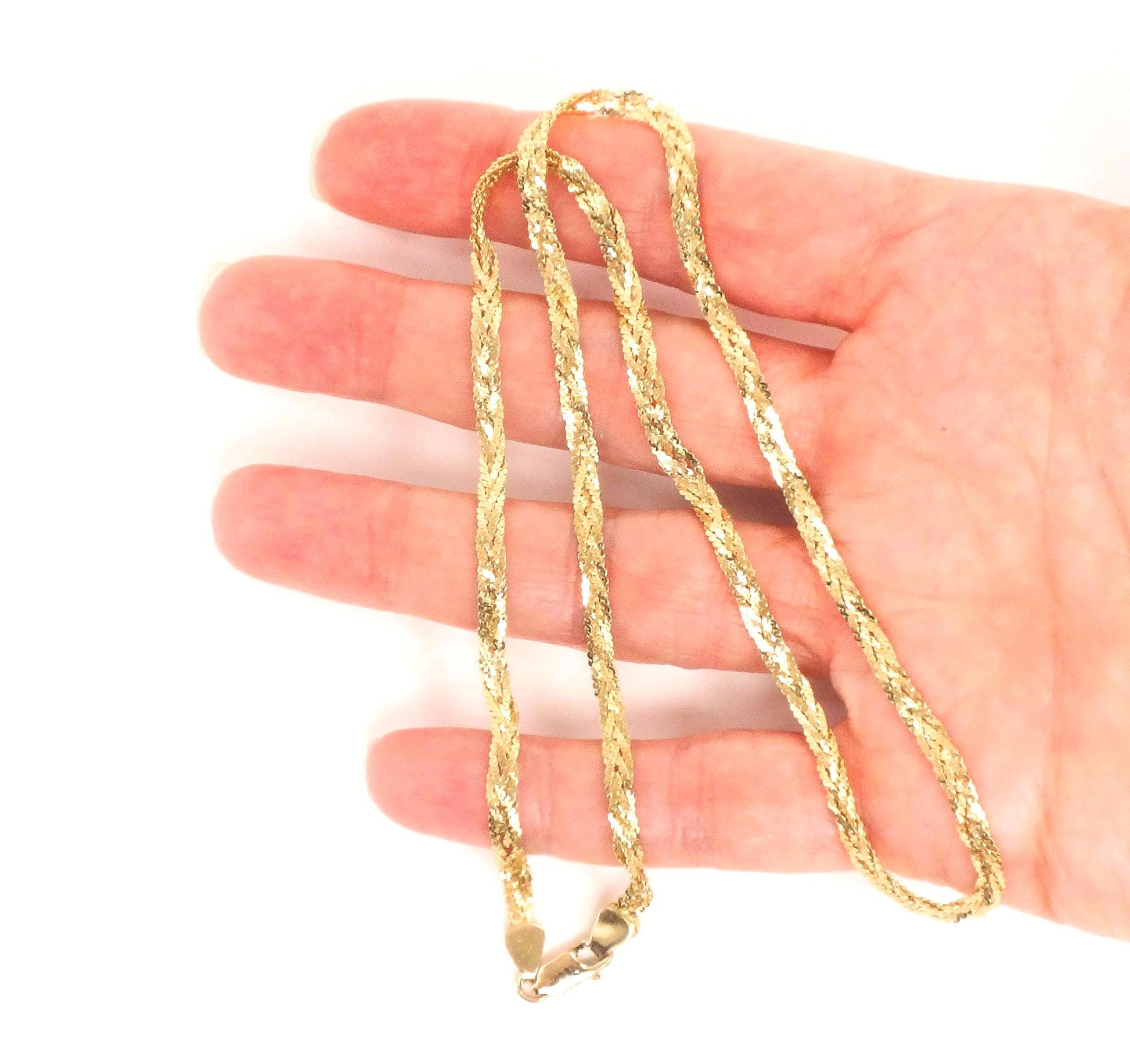 Vintage 14k Gold Braided Necklace - Woven Yellow Gold Chain 17.25"