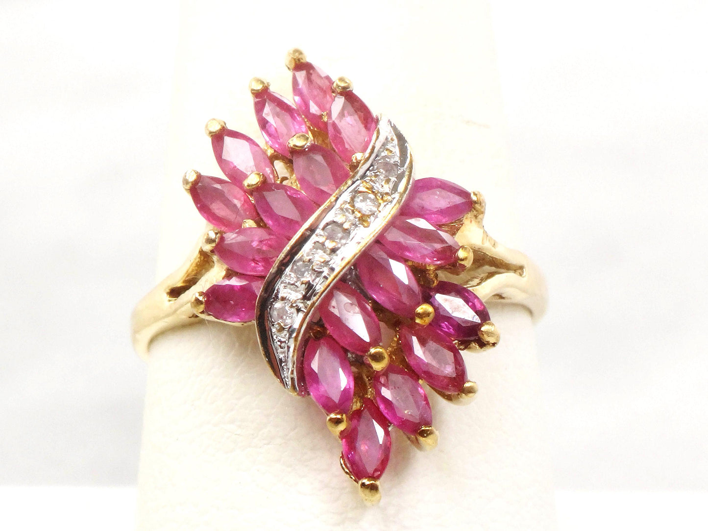 Vintage 10k Natural Ruby and Diamond Ring, Solid Gold Samuel Aaron Red Stone Ring, July Birthstone Cluster Ring Size 8.75