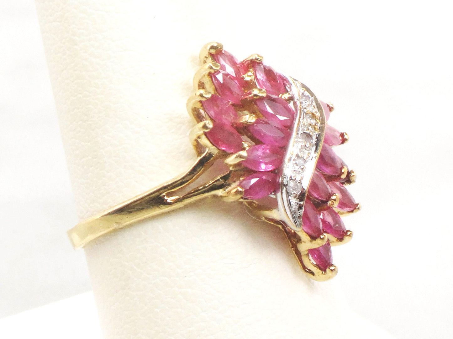 Vintage 10k Natural Ruby and Diamond Ring, Solid Gold Samuel Aaron Red Stone Ring, July Birthstone Cluster Ring Size 8.75