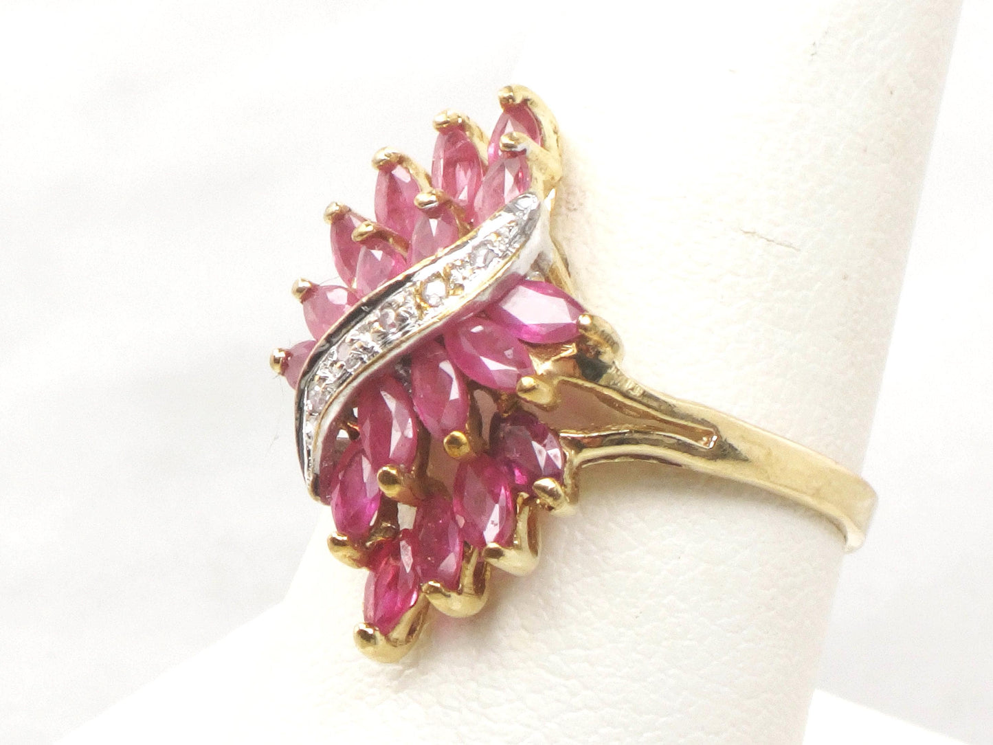 Vintage 10k Natural Ruby and Diamond Ring, Solid Gold Samuel Aaron Red Stone Ring, July Birthstone Cluster Ring Size 8.75