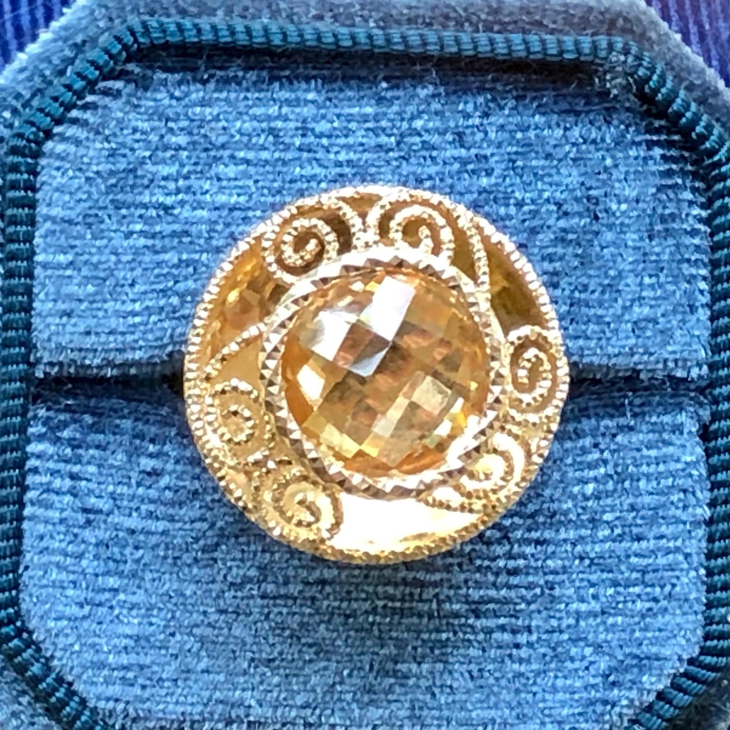 Vintage 14k Yellow Gold Citrine Ring: Checkerboard Cocktail Ring, Size 7.25