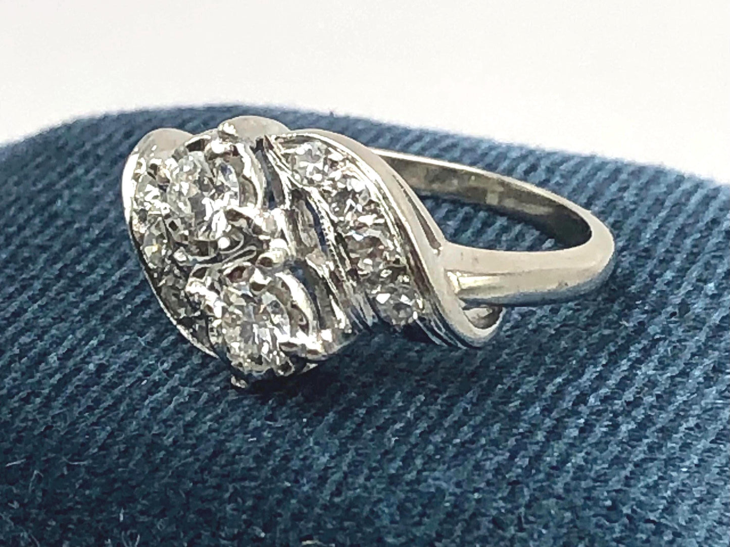 Toi et Moi Diamond Ring - 14k White Gold Natural Gems 3/4 Carat Total - Size 6 - Vintage Circa 1960's