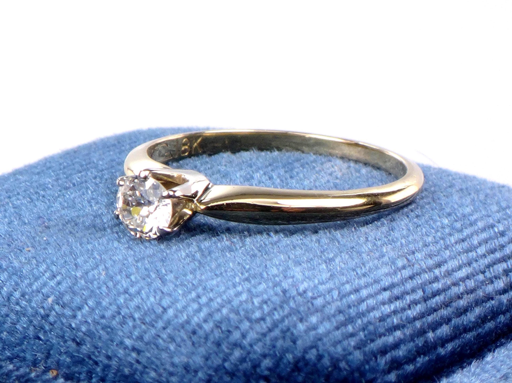 Vintage Round Natural Diamond Engagement Ring - 18k Yellow Gold Solitaire .35 Carats Old European Cut - Size 7 - Circa 1940's