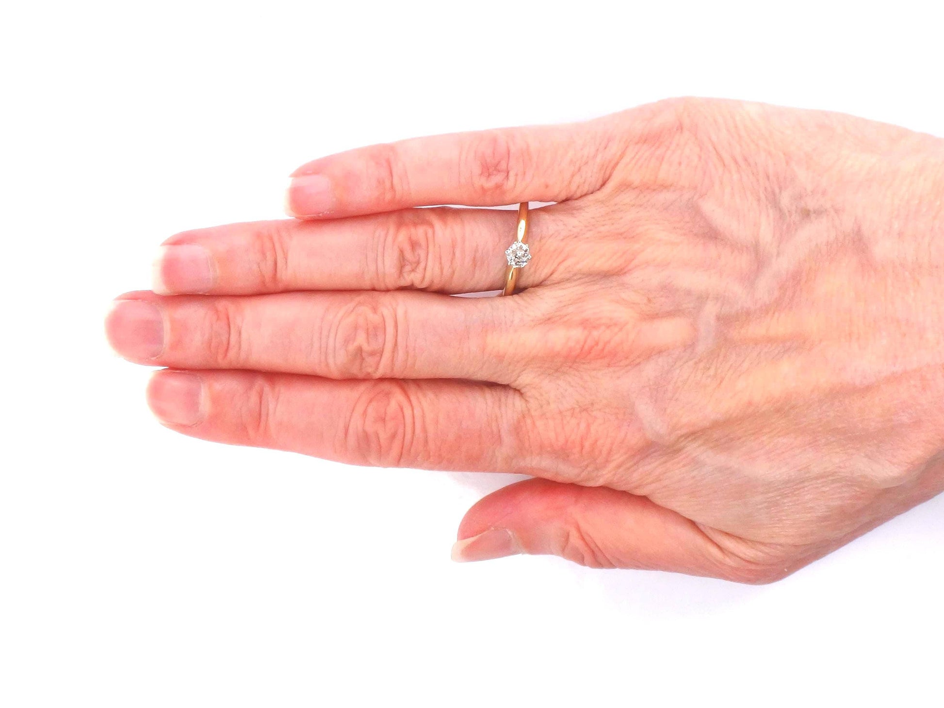 Vintage Round Natural Diamond Engagement Ring - 18k Yellow Gold Solitaire .35 Carats Old European Cut - Size 7 - Circa 1940's