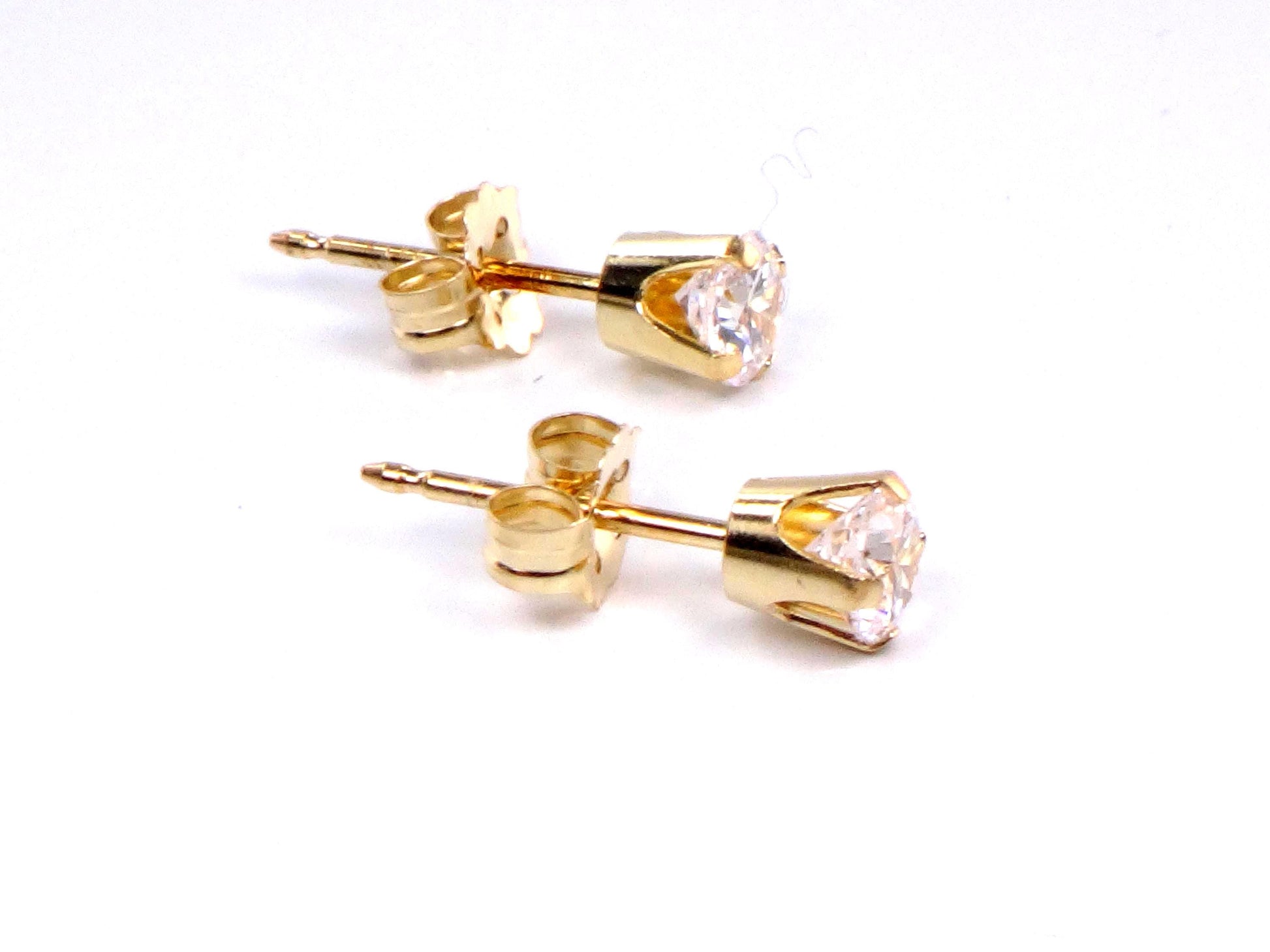 14k Yellow Gold Round CZ Cubic Zirconia Stud Earrings - Vintage Fine Jewelry