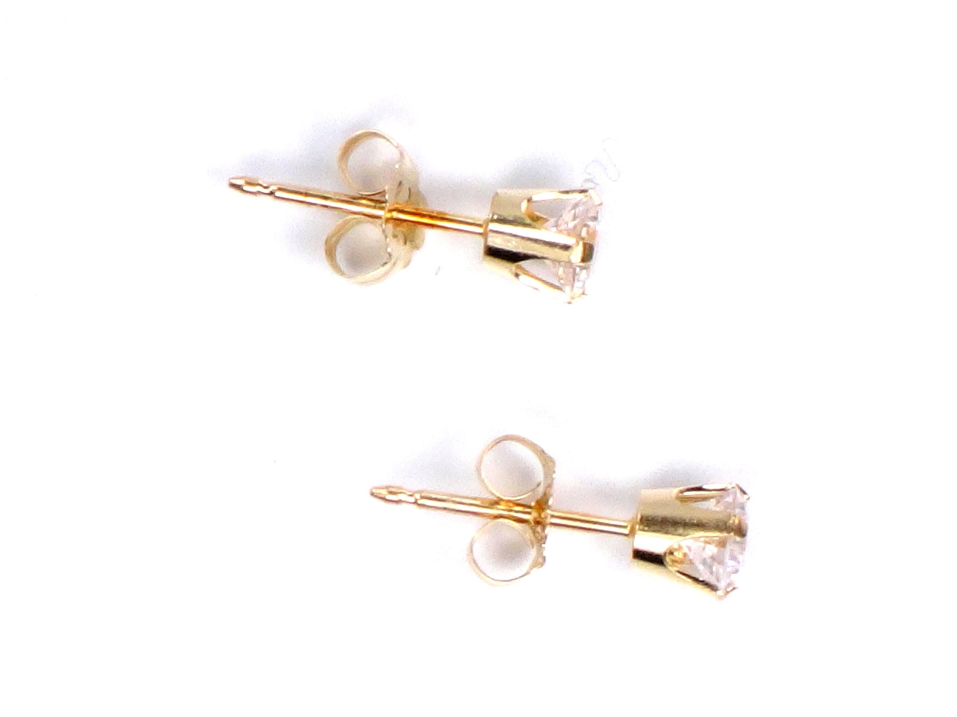 14k Yellow Gold Round CZ Cubic Zirconia Stud Earrings - Vintage Fine Jewelry