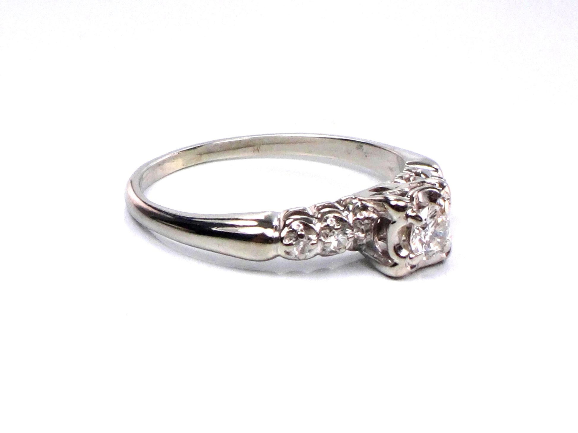 Vintage 14k White Gold Engagement Ring - Natural Round Brilliant Diamond Approximately .25 Carats TDW - Circa 1950's - Size 7.25